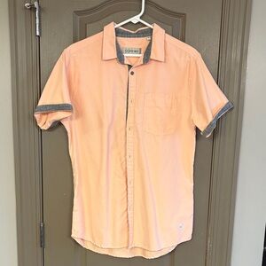 Men's Casual Peach and Gray Button-Down Shirt